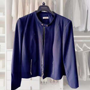 Calvin Klein Women’s 22 Navy Blue Band Collar Jacket Silver Zipper Career